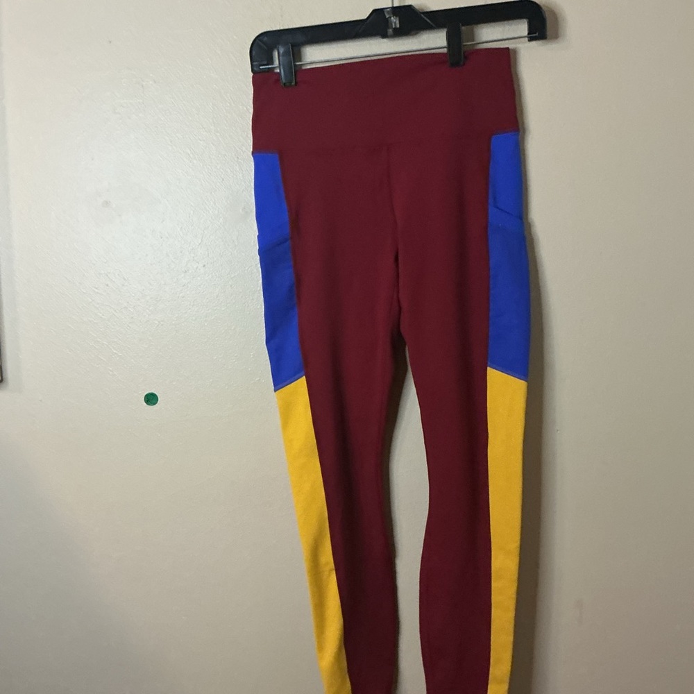 Fabletics Women's Leggings in Burgundy, Blue, and Yellow